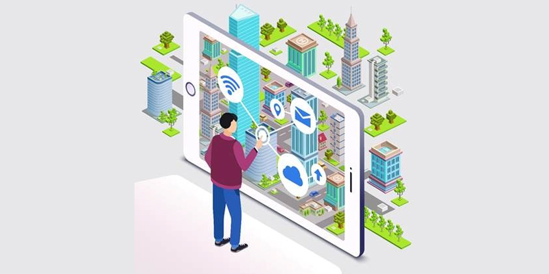 Smart city concept showing connected infrastructure and sustainable living systems.